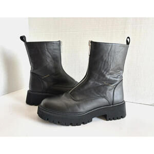 French Connection Julie Womens Combat Boots Front Zip Black Vegan Leather Sz 7.5